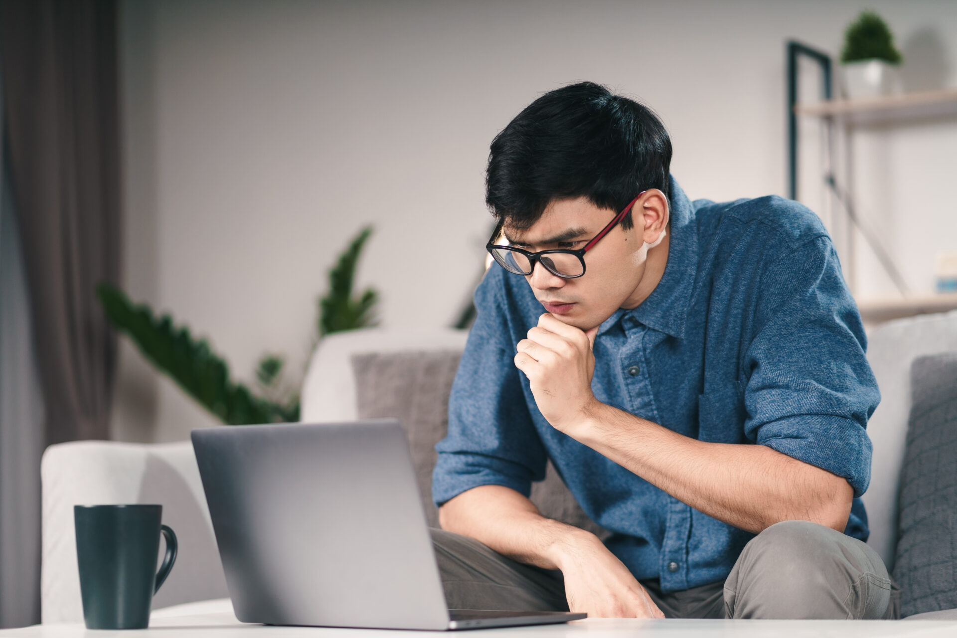 man, thinking, laptop, working